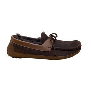 UGG Men’s Chocolate Brown Leather/Sheepskin Lined Suede Moccasin Slippers Sz 10
